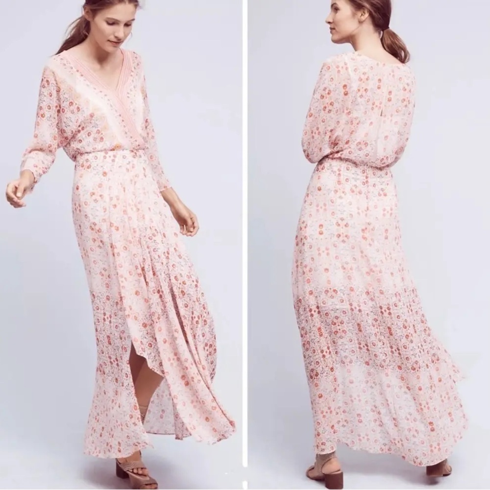 Anthropologie HD in Paris 3/4 Sleeves Floral Asymmetrical Hem Dress
